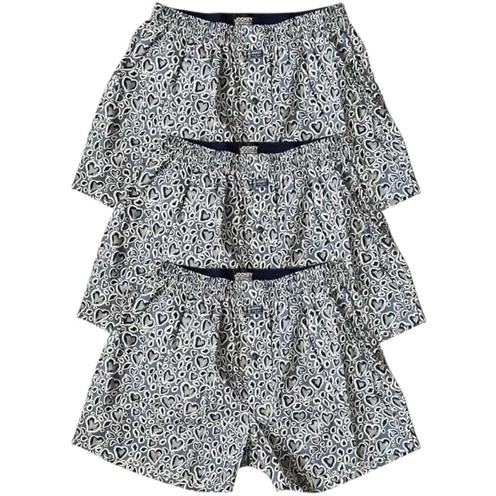 Lot 3 Jockey100% Cotton Hearts Woven 5" Boxer, S